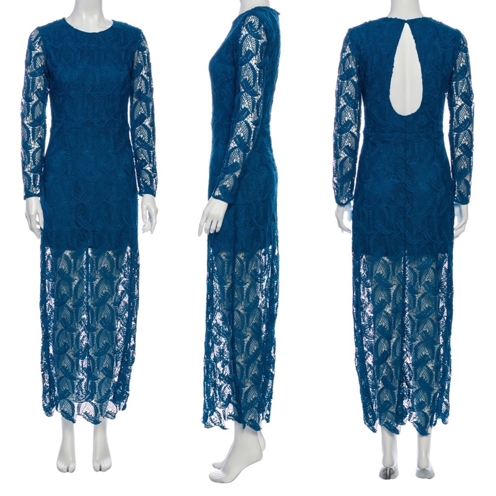 Maje Rosanne Lace Dress Bleu Guipure Maxi Long XS - Picture 5 of 13
